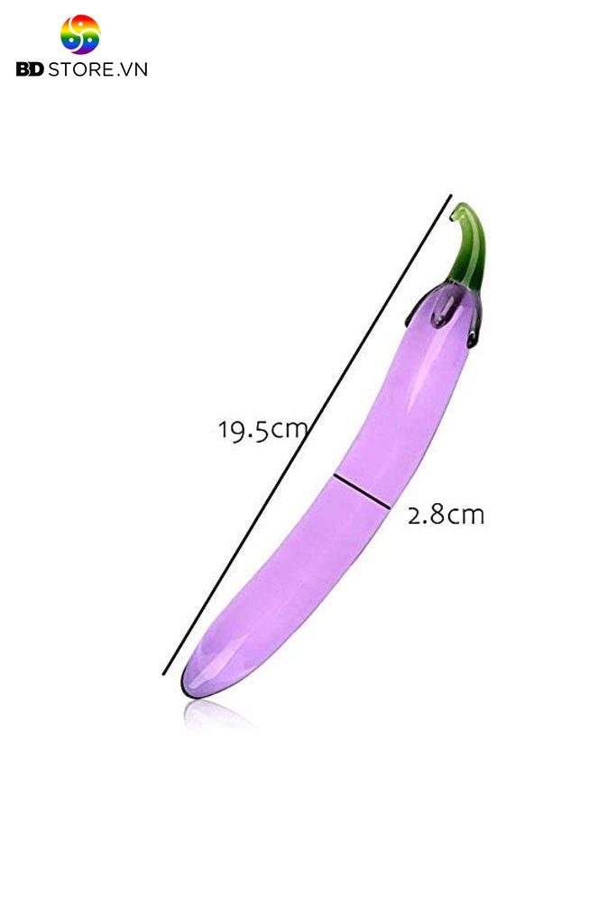 BDT2404 - Cu giả thủy tinh ngụy trang quả cà tím trong suốt dài 19cm
