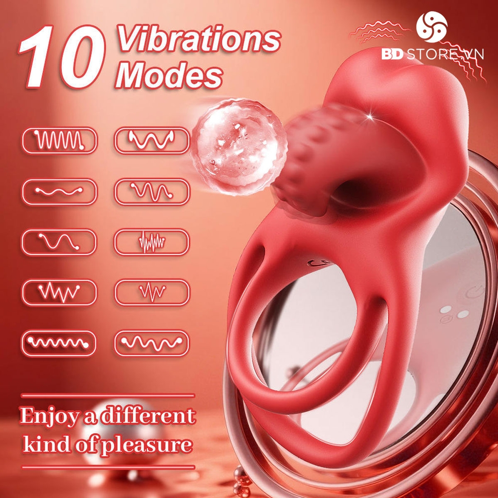 BDT2496 - Vòng rung tình yêu mix lưỡi liếm kéo dài thời gian 10 tần số