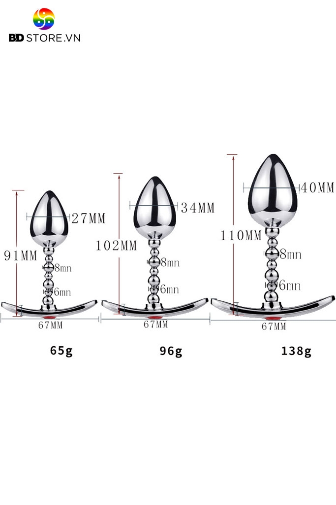BDT2505 - Butplug thân cổ chuỗi hạt uốn cong và ren xoáy tháo rời