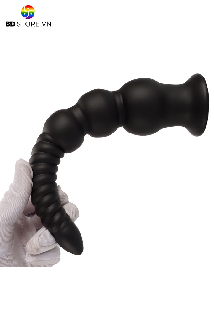 BDT2865 - Butt plug long dạng gờ xoắn ốc và chuỗi hạt phân cấp đế dính tường