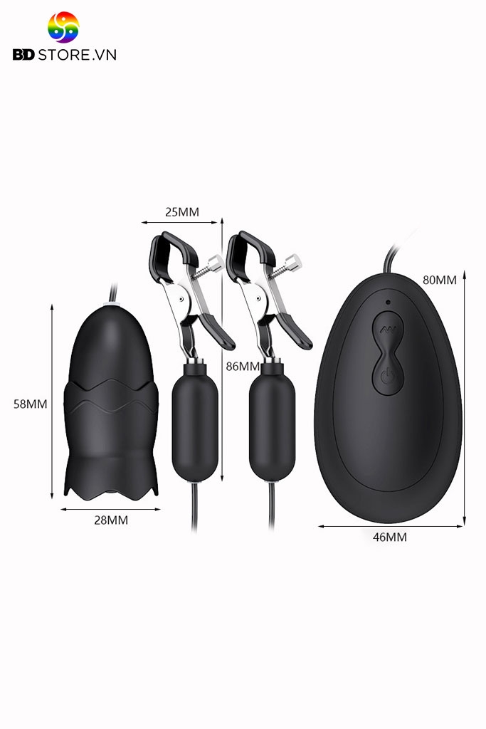 BDT2912 - Trứng rung hút mix kẹp núm vú với đệm silicon mềm dài 86mm