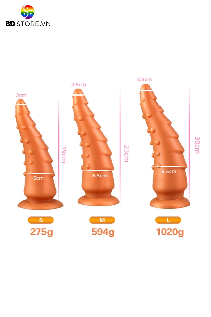 BDT2938 - Butt plug dài bề mặt xếp lớp vây gờ nổ đính các hạt bi nổi dọc