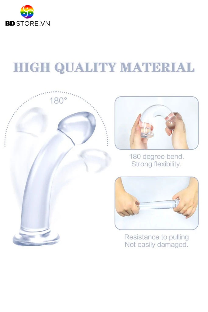 BDT3009 - Dương vật giả gắn tường trong suốt có bề mặt trơn mịn dễ vệ sinh