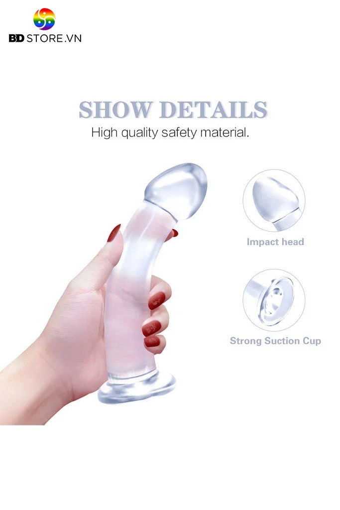 BDT3009 - Dương vật giả gắn tường trong suốt có bề mặt trơn mịn dễ vệ sinh