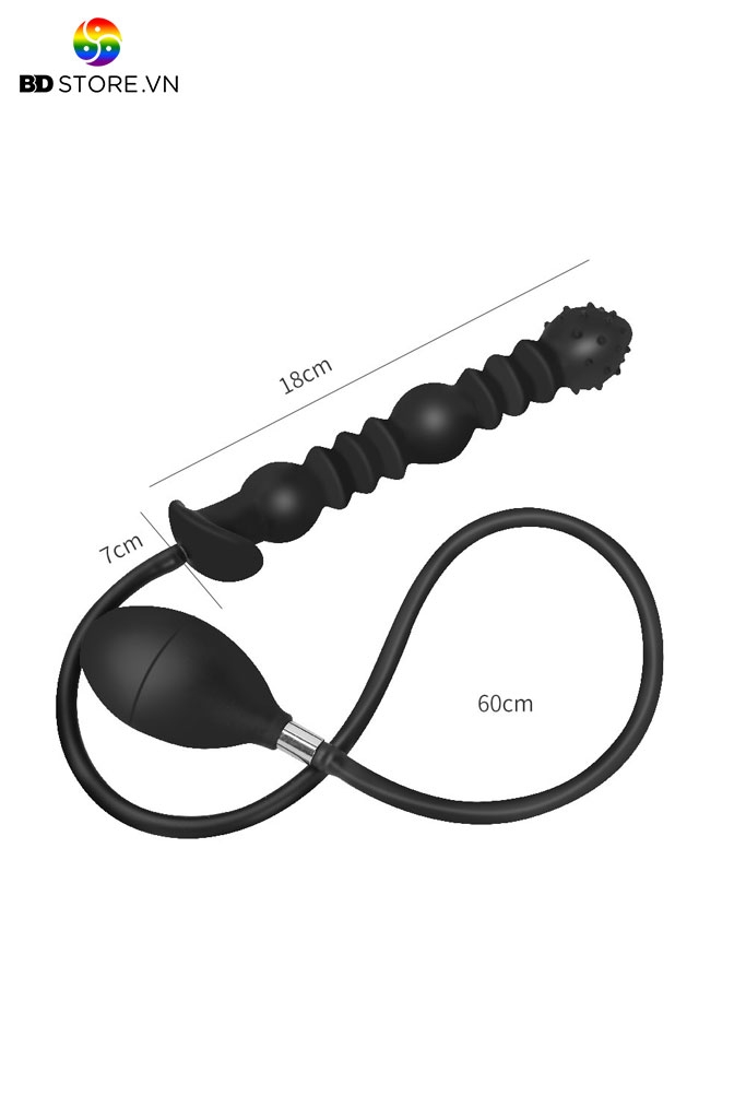 BDT3055 - Inflatable anal plug bơm hơi chuỗi hạt dài và vân sóng có đế