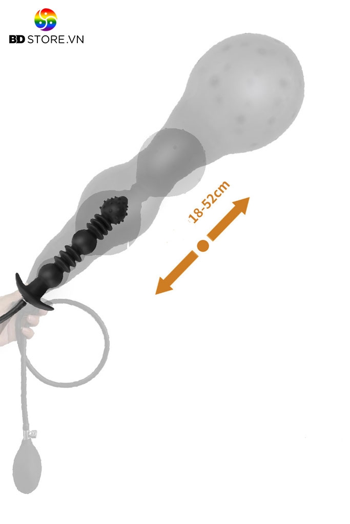 BDT3055 - Inflatable anal plug bơm hơi chuỗi hạt dài và vân sóng có đế