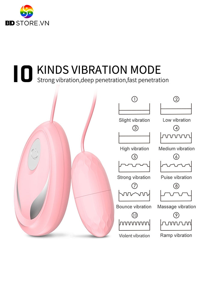 BDT3063 - Trứng rung giả rẻ nhỏ có dây và 10 tần số chất liệu nhựa