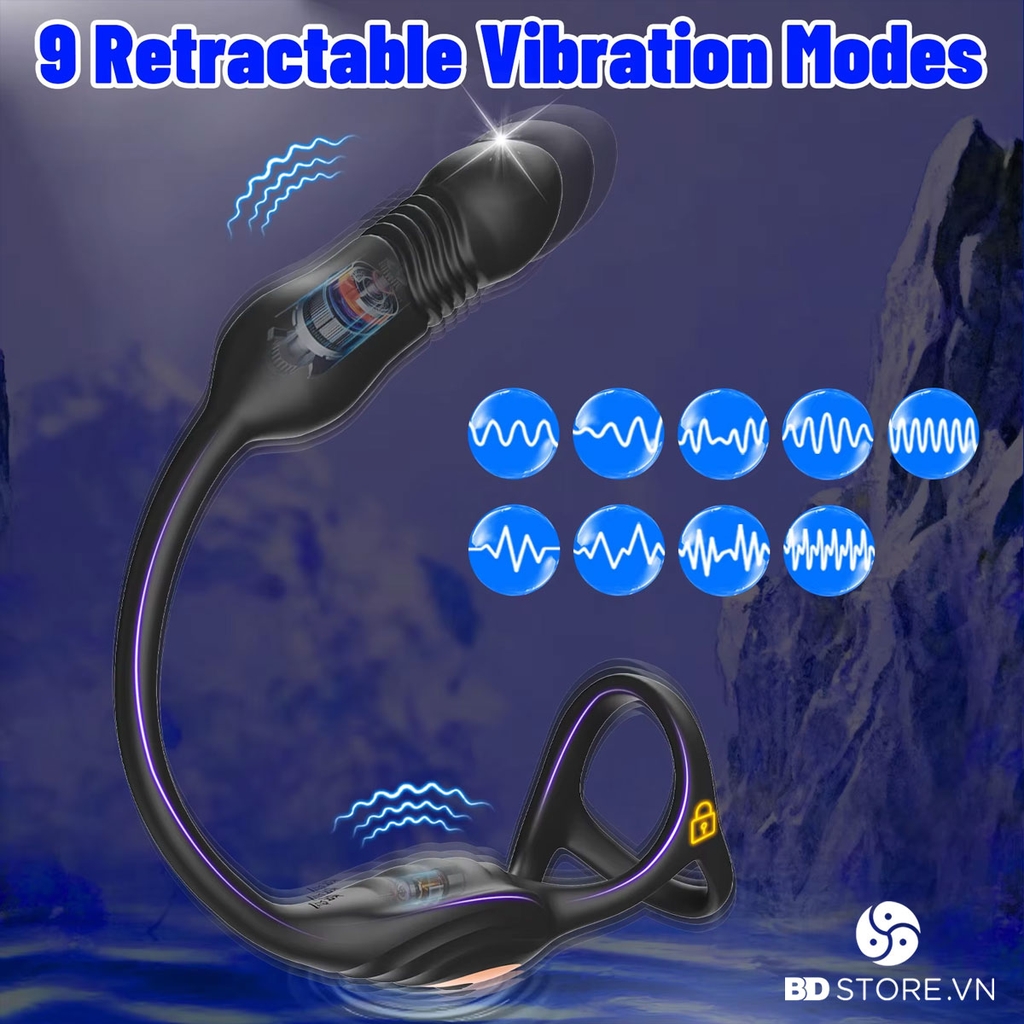 BDT3420 - Vòng đeo dương vật rung mix đầu cu có 10 chế độ và sạc điện