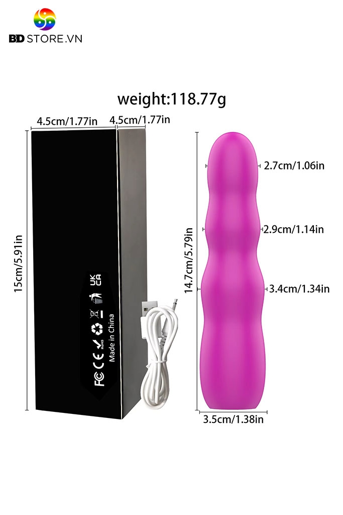 BDT3443 - Trứng rung sạc điện có 10 chế độ thiết kế 3 khúc dài 14.7cm