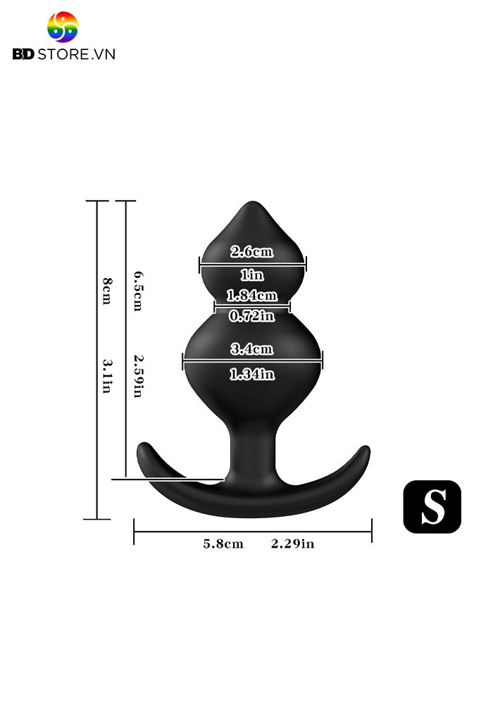 BDT3713 - Anal bead hai khối hạt hình giọt nước nối tiếp chân đế dạng sừng cong