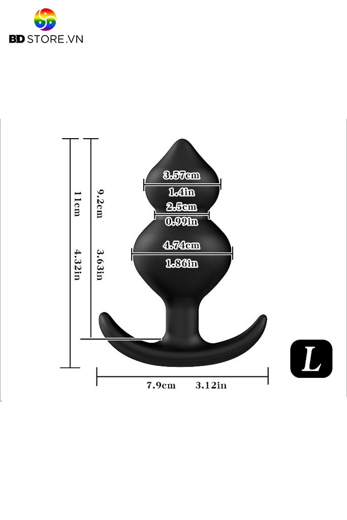 BDT3713 - Anal bead hai khối hạt hình giọt nước nối tiếp chân đế dạng sừng cong
