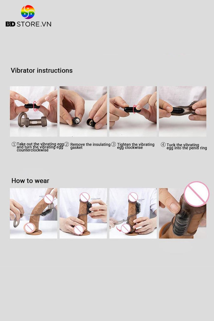 BDT3753 - Vòng rung đeo gốc dương vật giá rẻ bề mặt có gai nổi silicon mềm