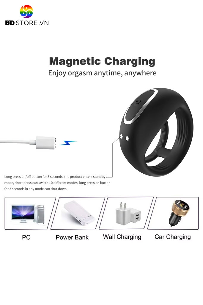 BDT3801 - Vòng rung tình yêu silicon điều khiển APP và 10 tần số