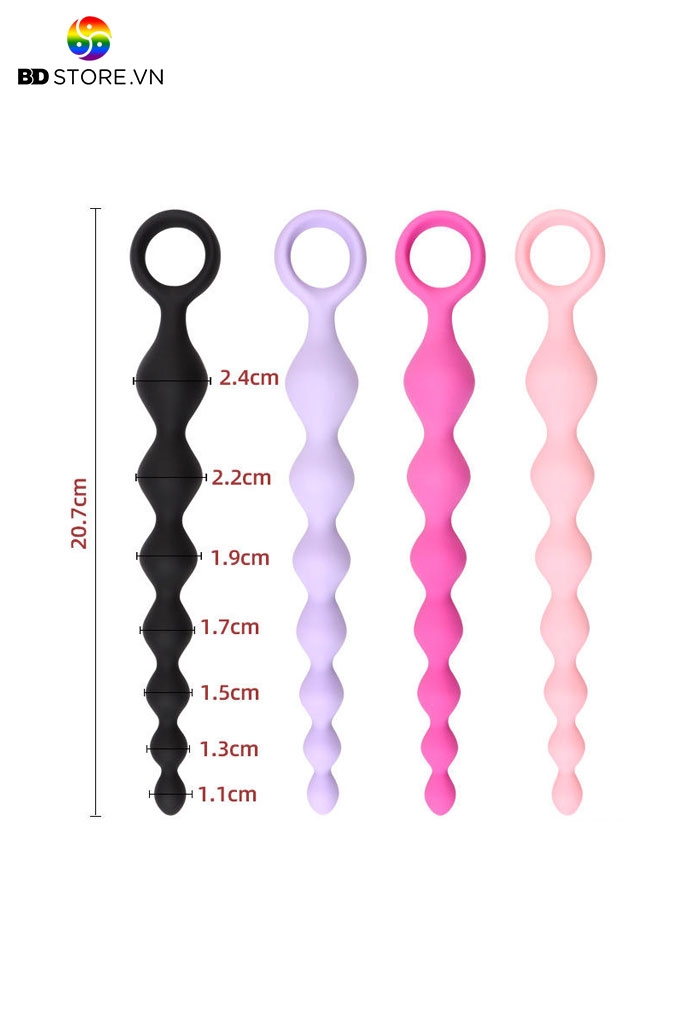 BDT402 - Anal beads có 7 tầng hạt liền chất liệu silicon dài 20.7cm