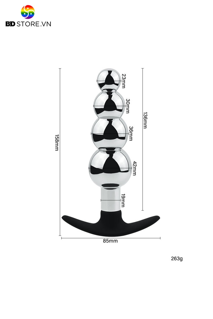 BDT4273 - Anal bead chuỗi hạt 4 tầng kim loại xếp tầng tăng dần đế silicon