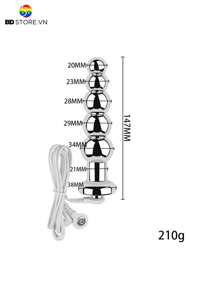 BDT4284 - Anal play hậu môn inox cao cấp có 5 tầng với bi liền dài 147mm