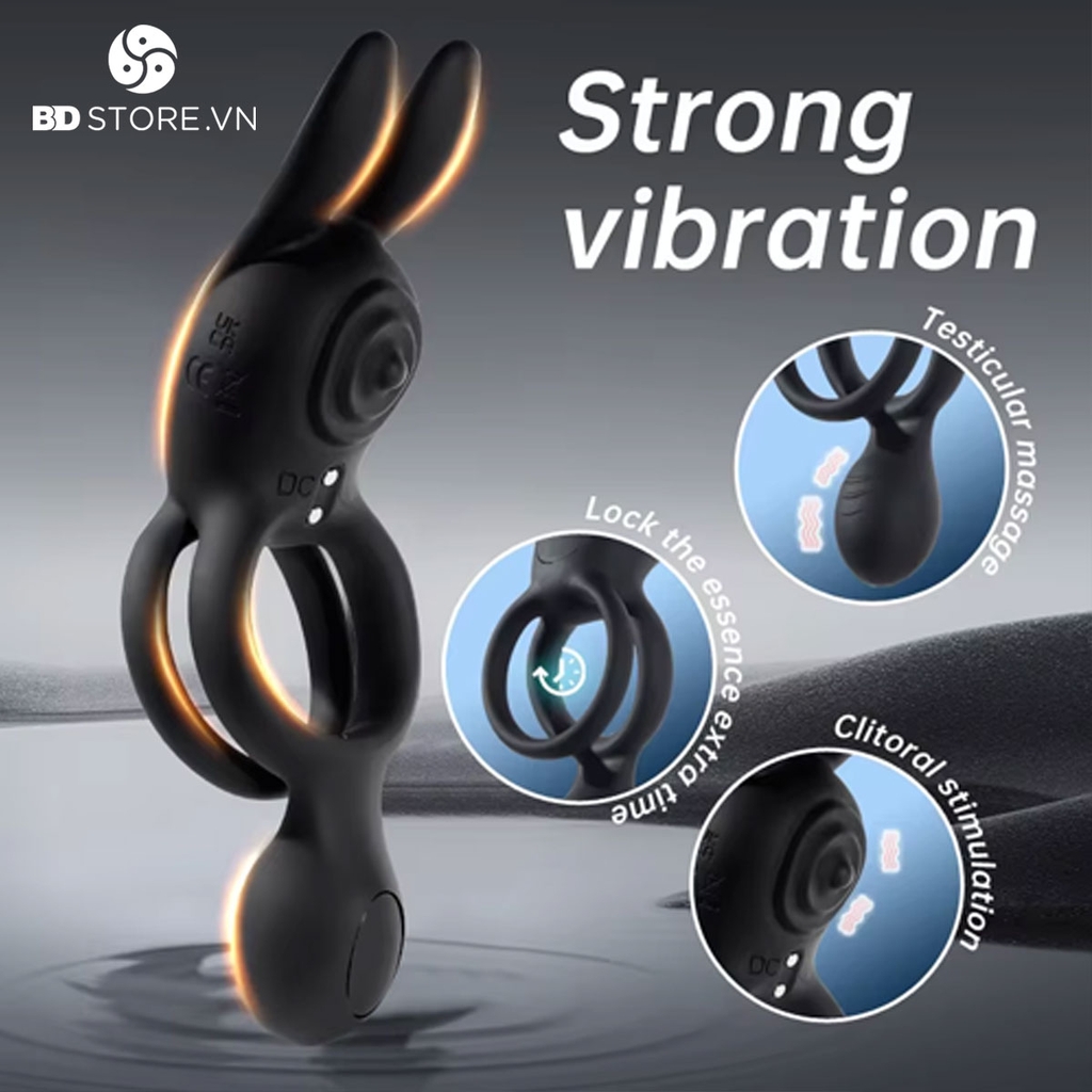BDT4461 - Vòng rung đeo dương vật tai thỏ điều khiển xa có 10 chế độ