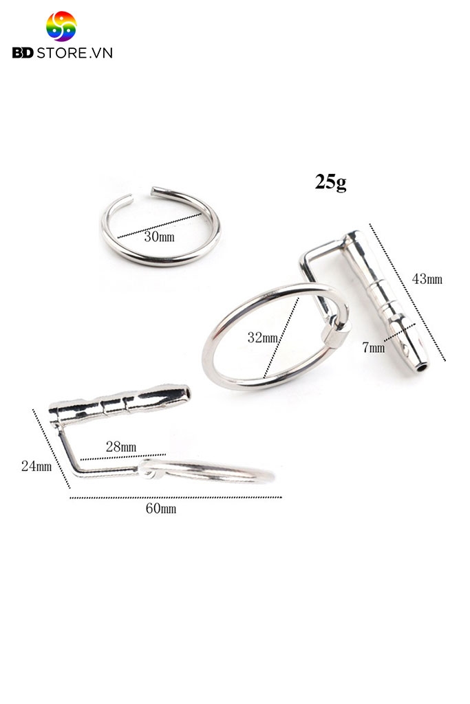BDT463 - Dụng cụ thông niệu đạo nam sounding inox có lỗ gắn vòng đeo