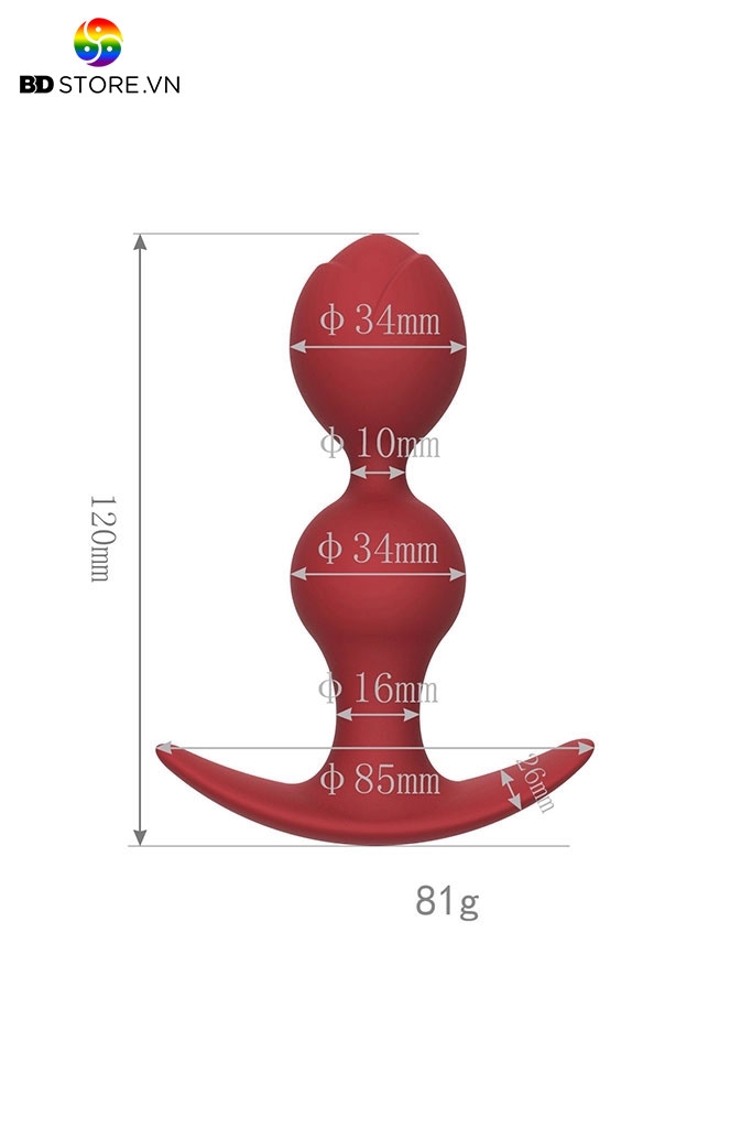 BDT4651 - Anal bead hình búp hoa tulip có 2 tầng phình nở chân đế mỏ neo