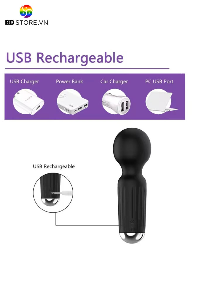 BDT468 - Chày rung mini sạc điện có 20 chế độ xoay 360 độ dài 11cm