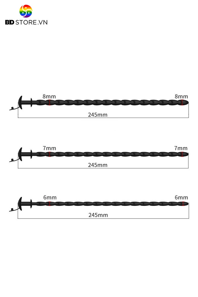 BDT4686 - Đồ chơi niệu đạo sounding silicon xoắn ốc phần đấu khóa T dài 245mm