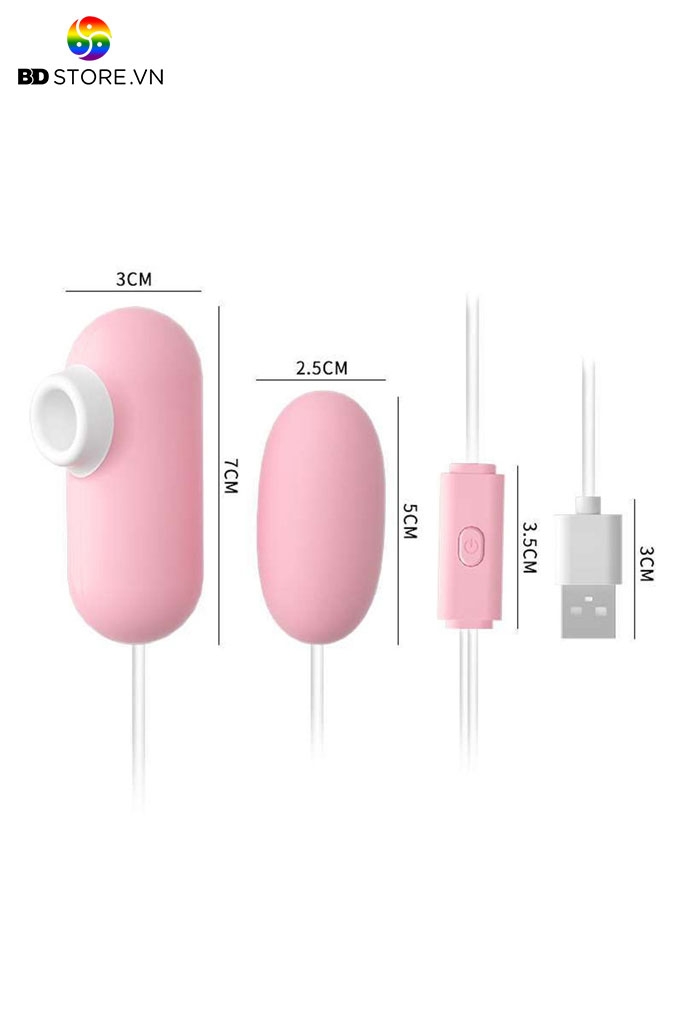 BDT4715 - Trứng rung hút 2 đầu có dây mix lưỡi liếm sạc trực tiếp dài 7cm