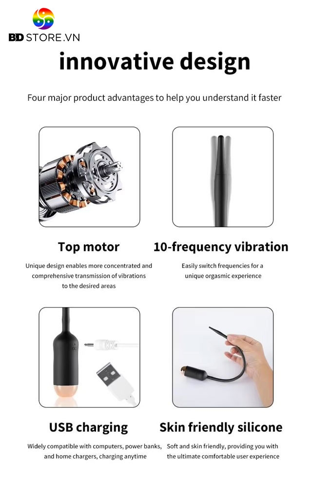BDT4862 - Dụng cụ nong niệu đạo sounding silicon có 10 chế độ rung dài 25cm