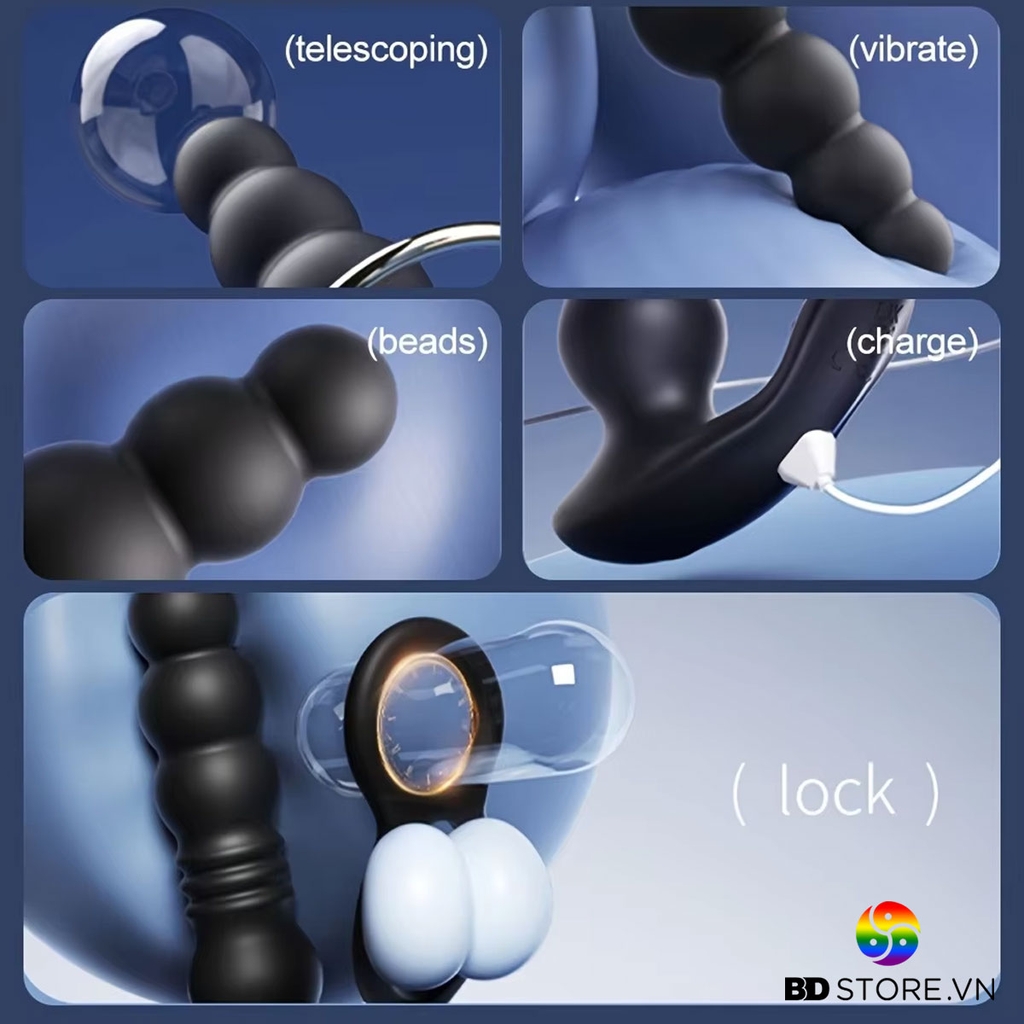 BDT4892 - Vòng rung dương vật mix anal beads điều khiển xa sạc điện
