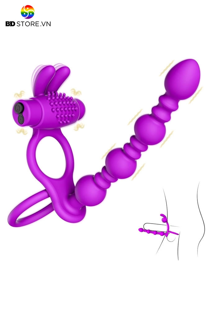 BDT5030 - Vòng đeo dương vật rung tai thỏ và anal ball có 10 chế độ