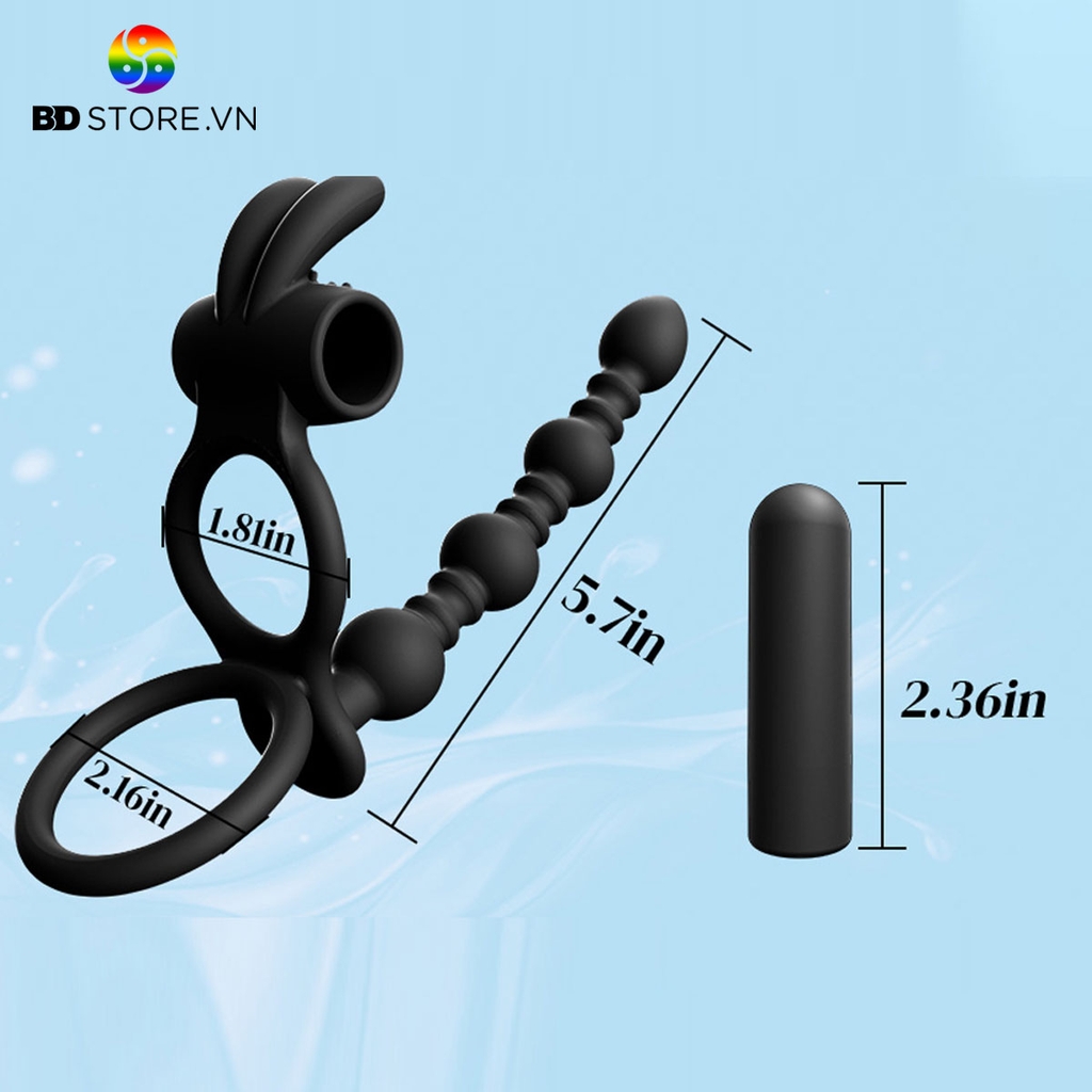 BDT5030 - Vòng đeo dương vật rung tai thỏ và anal ball có 10 chế độ