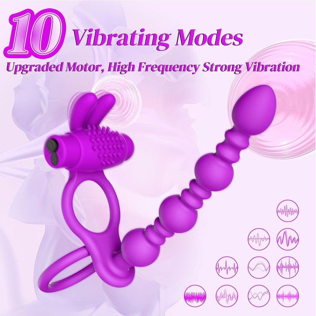 BDT5030 - Vòng đeo dương vật rung tai thỏ và anal ball có 10 chế độ