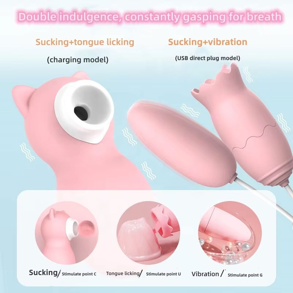 BDT509 - Trứng rung hút có 10 chế độ hình con gấu kèm lưỡi liếm