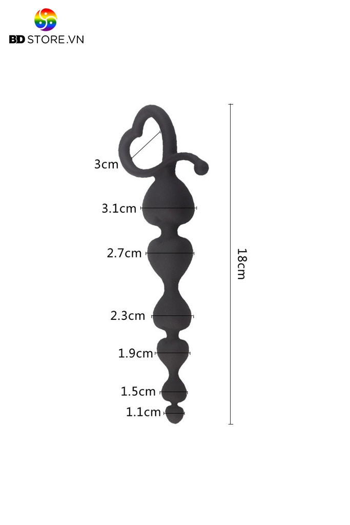BDT5176 - Anal ball với 6 tầng hạt hình trái tim tăng dần kết hợp quai nắm
