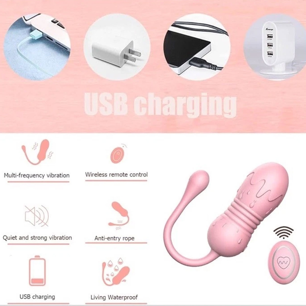 BDT526 - Trứng rung điều khiển từ xa sạc điện hình viên kẹo hồng