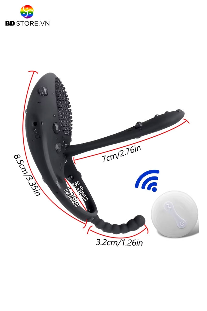 BDT786 - Vòng rung dương vật mix chuỗi bi nhỏ điều khiển xa và sạc điện