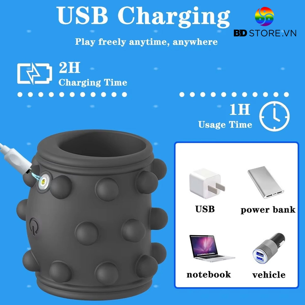 BDT796 - Vòng rung đeo dương vật chống xuất tinh sớm có bi và sạc điện