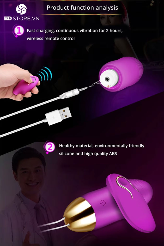 BDT807 - Trứng rung không dây sạc điện có 20 tần số dài 85mm