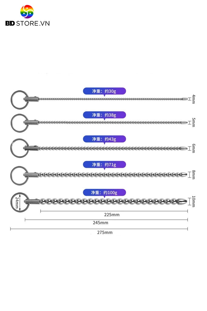 BDT839 - Dụng cụ sounding inox thiết kế chuỗi bi liền mix vòng đeo dài 275mm