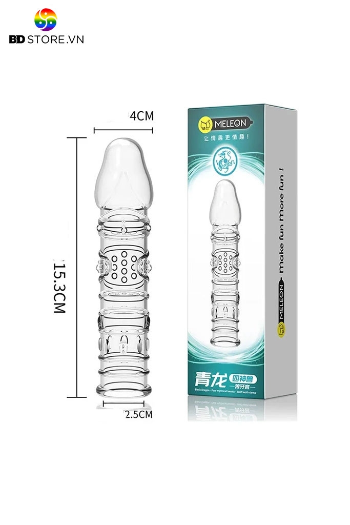 BDT885 - Bao cao su gai bi đôn dên trong suốt dài 15.3cm