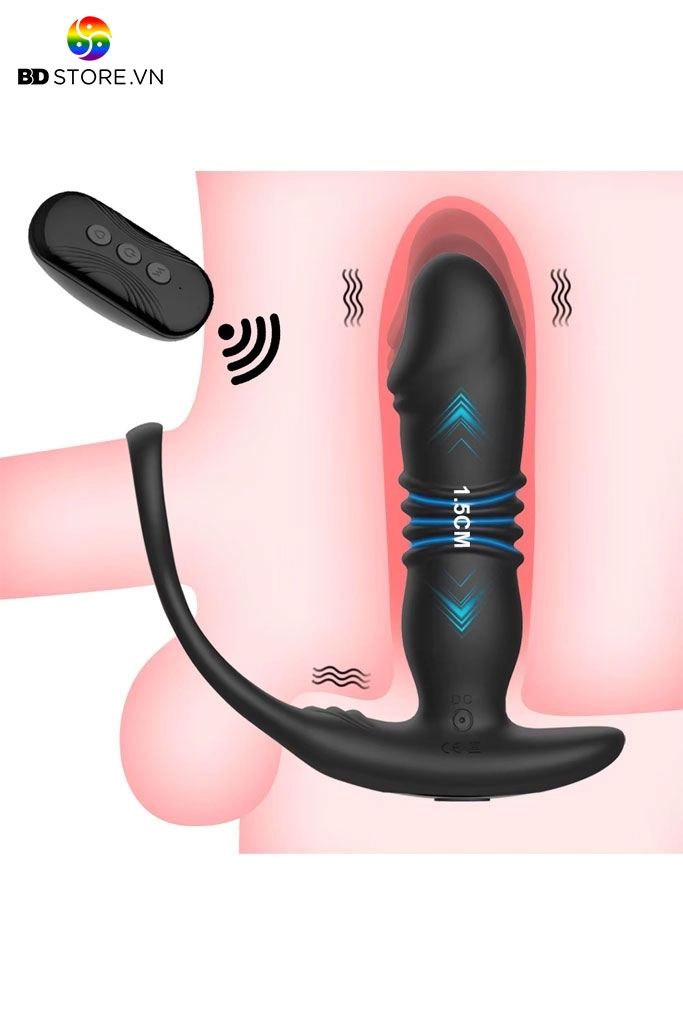 BDT984 - Máy rung hậu môn mix vòng đeo gốc cu silicon có chế độ thụt