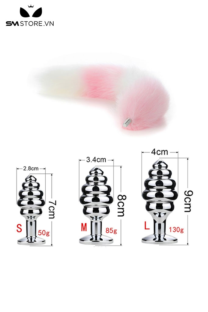 SMT047 - butt plug cosplay đuôi cáo 4 khúc với phích hình xoắn ốc