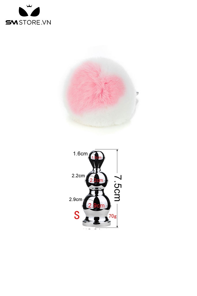 SMT060 - butt plug đuôi thỏ cosplay phích cắm mông 3 tầng dài 7.5 cm