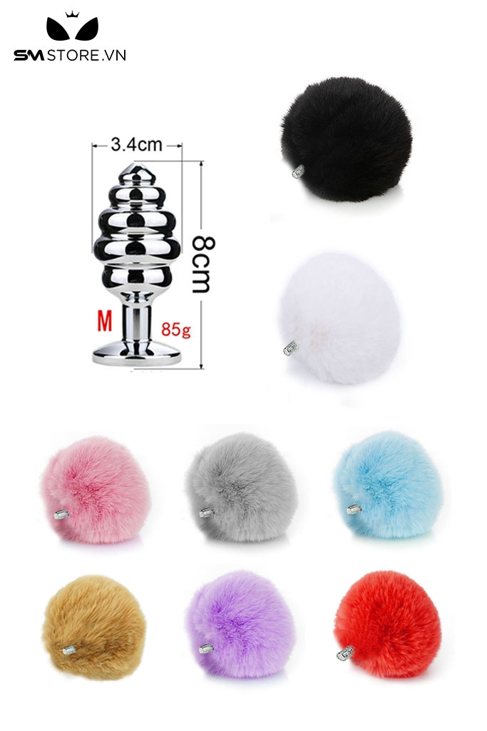 SMT052 - butt plug cosplay đuôi thỏ với phích cắm xoắn ốc 5 tầng