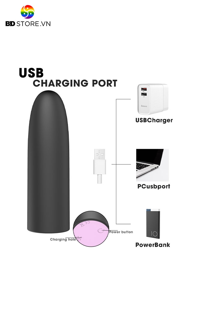 BDT2086 - Trứng rung mini sạc điện có 10 tần số chống nước dài 7.5cm