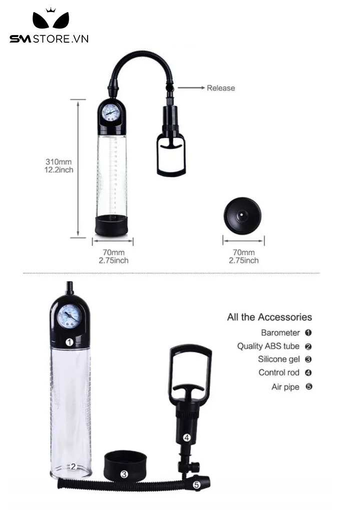 BDT3390 - Máy kéo dài dương vật Penis Pump bơm tay và có vạch chia