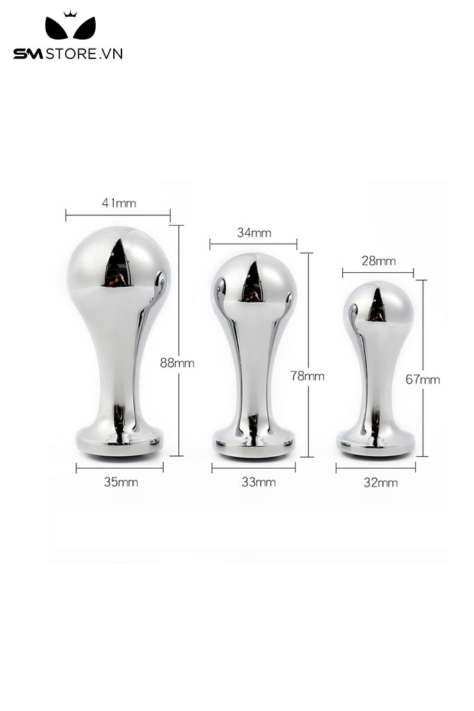 SMT3414 - Butt plug đầu tròn bằng inox cao cấp không gỉ có 3 size