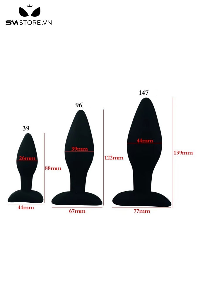 SMT3439 - Butt plug hậu môn silicon với đế ngang dài 88 122 và 139mm
