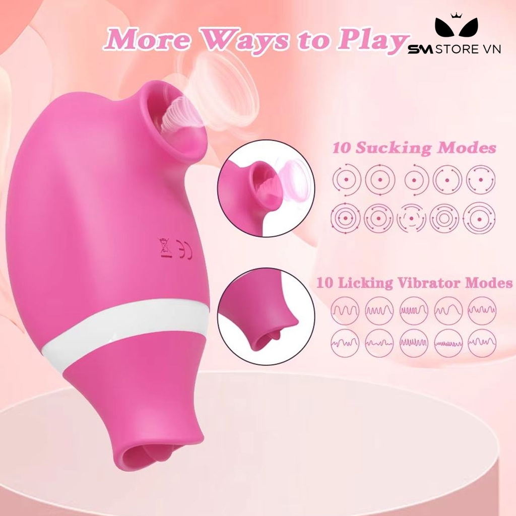 SMT3883 - Máy rung hút âm đạo mini 2 đầu có lưỡi liếm dài 8.5cm