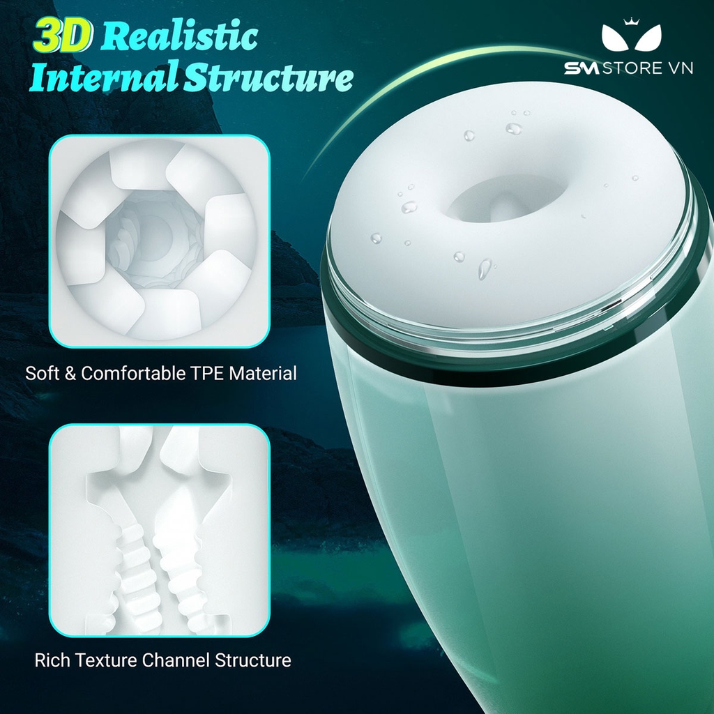 SMT4077 - Cốc thủ dâm rung thụt xoay sạc USB silicon có âm thanh
