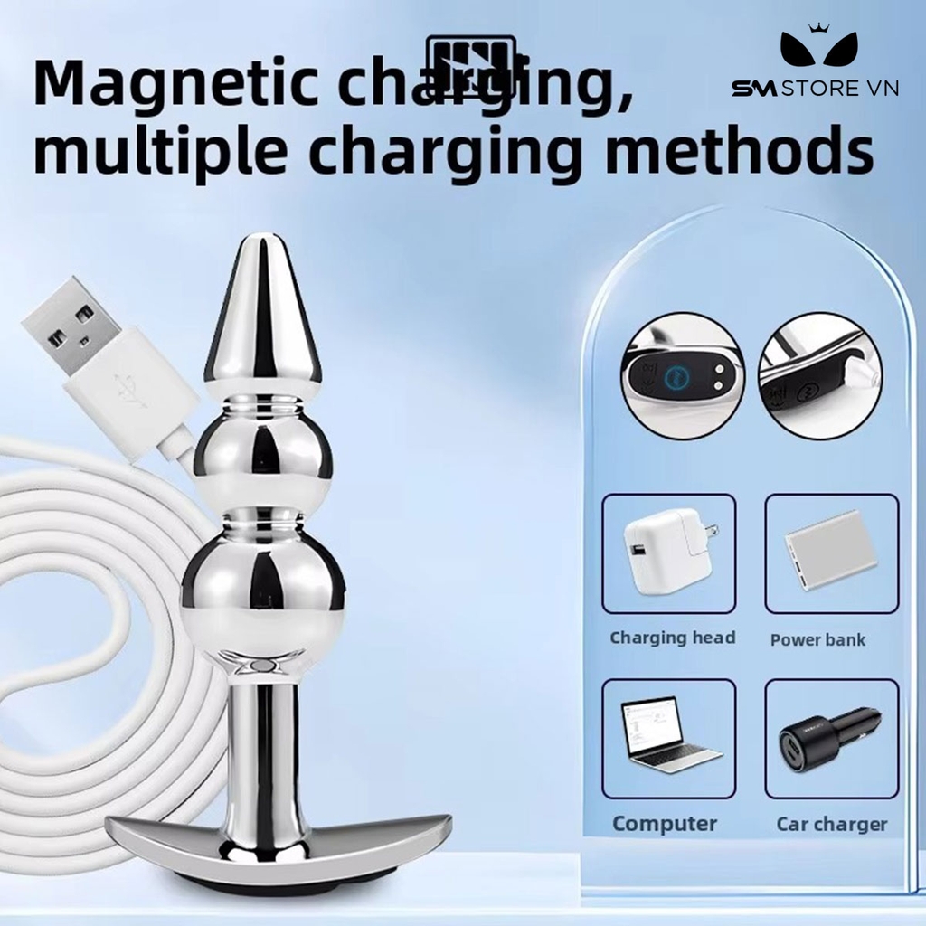 SMT4231 - Máy rung hậu môn inox với chuỗi hạt sạc điện điều khiển từ xa